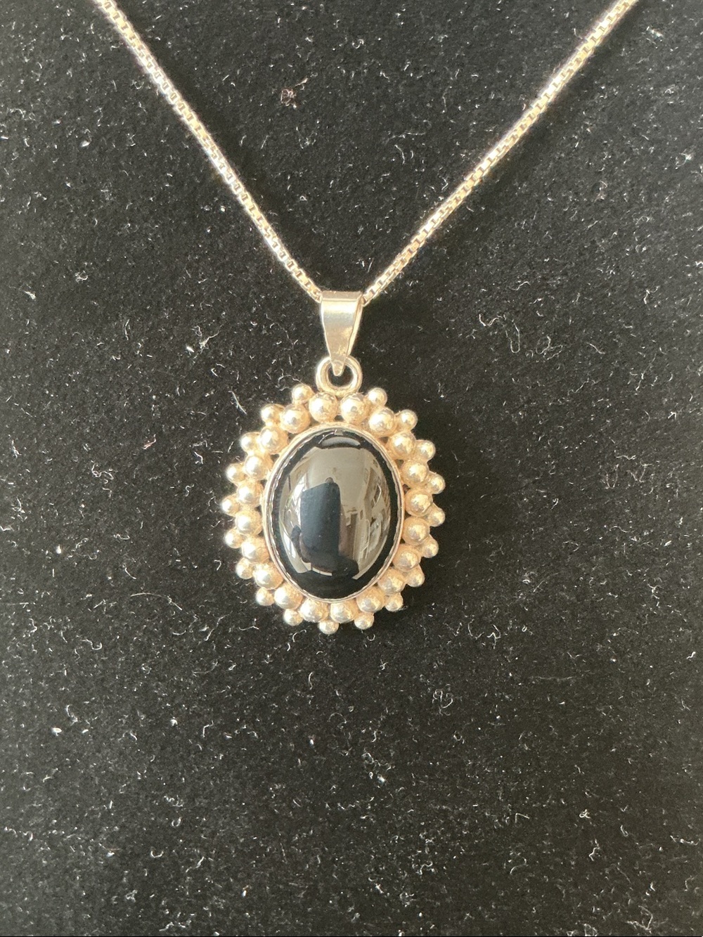 Sterling Silver Black Onyx Oval Pendant Necklace
